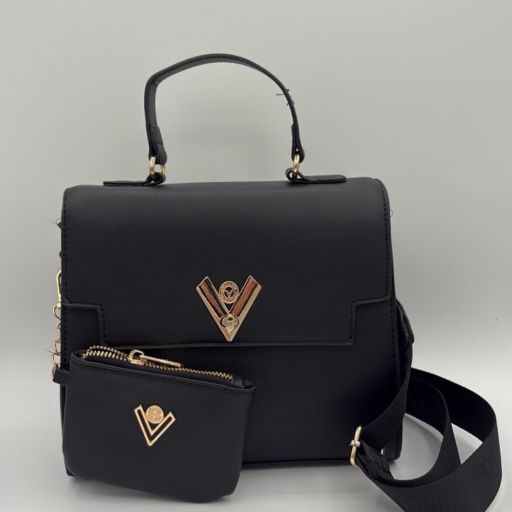 Valentino Orlandi Black Satchel with Gold Accents